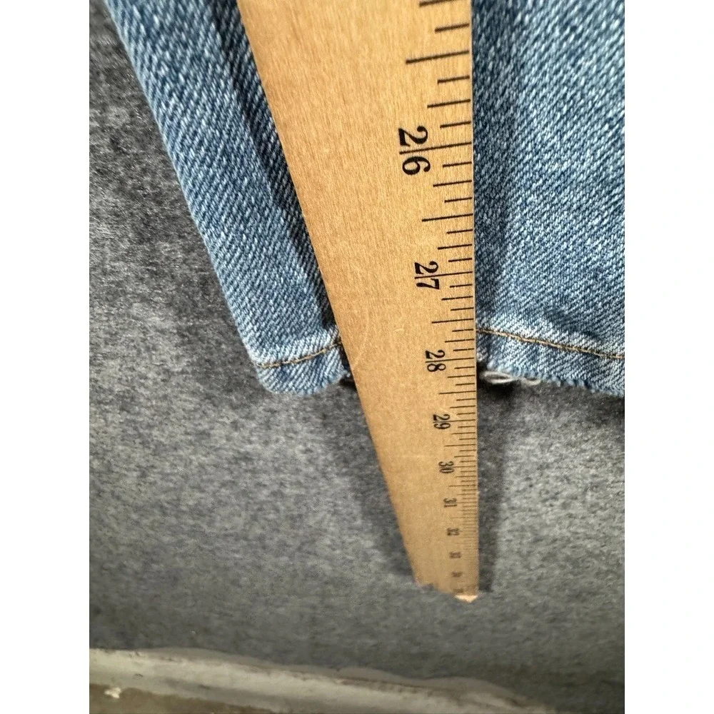 Reformation High Rise Straight Leg Jeans Light‎ Wash Blue Distressed Button Fly